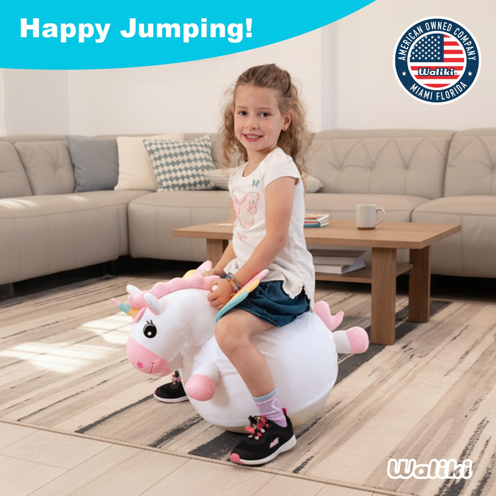 WALIKI Unicorn Hopper Ball soft plush cover adds cozy sensory experience.