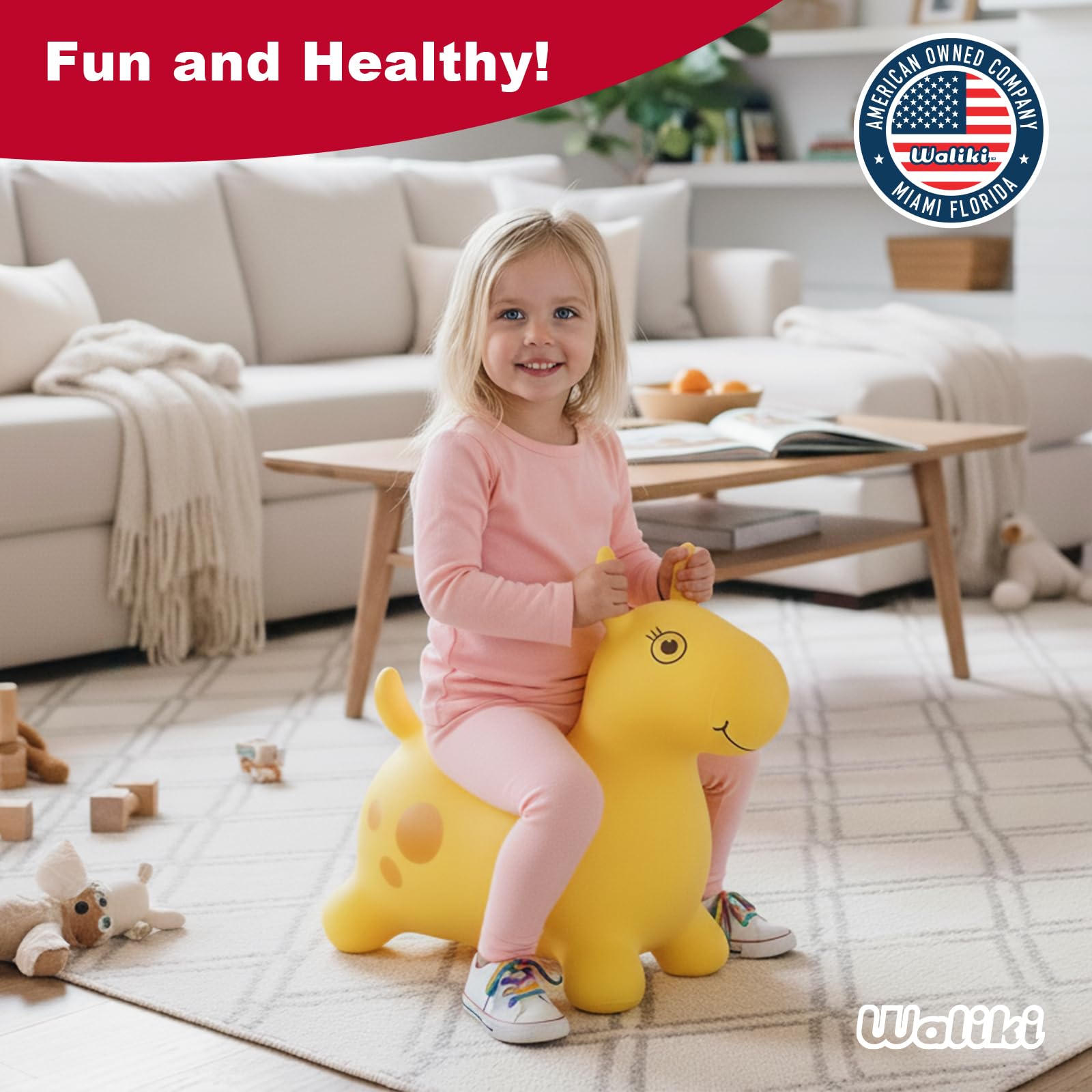 WALIKI inflatable horse demonstrates safe, anti-burst construction for worry-free play