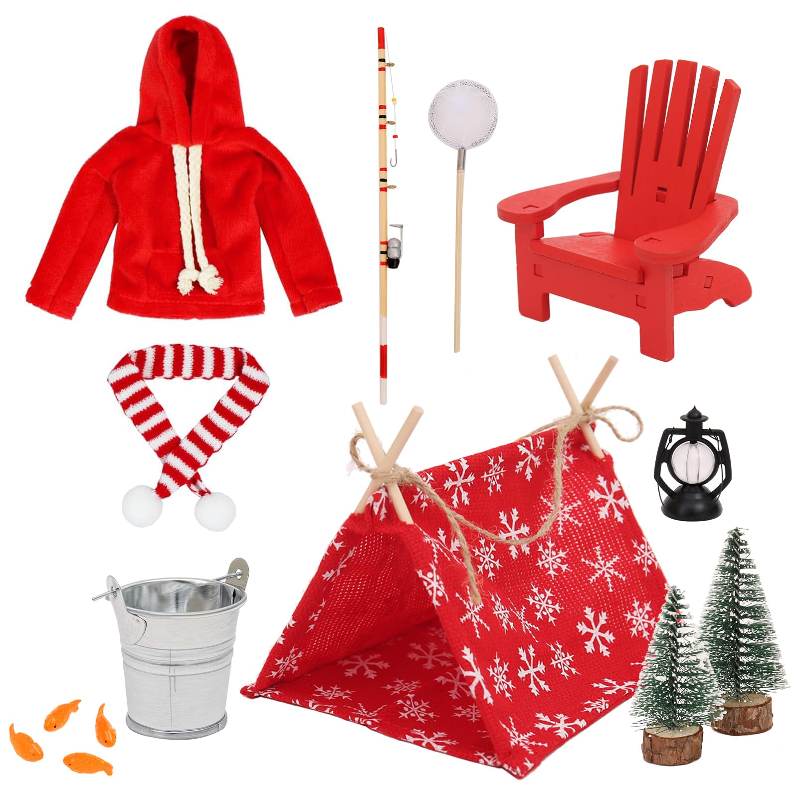 WanBigVa Christmas Elf Doll Accessories Set with fishing outfits for imaginative holiday play