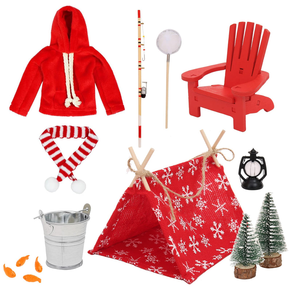 WanBigVa Christmas Elf Doll Accessories Set with fishing outfits for imaginative holiday play