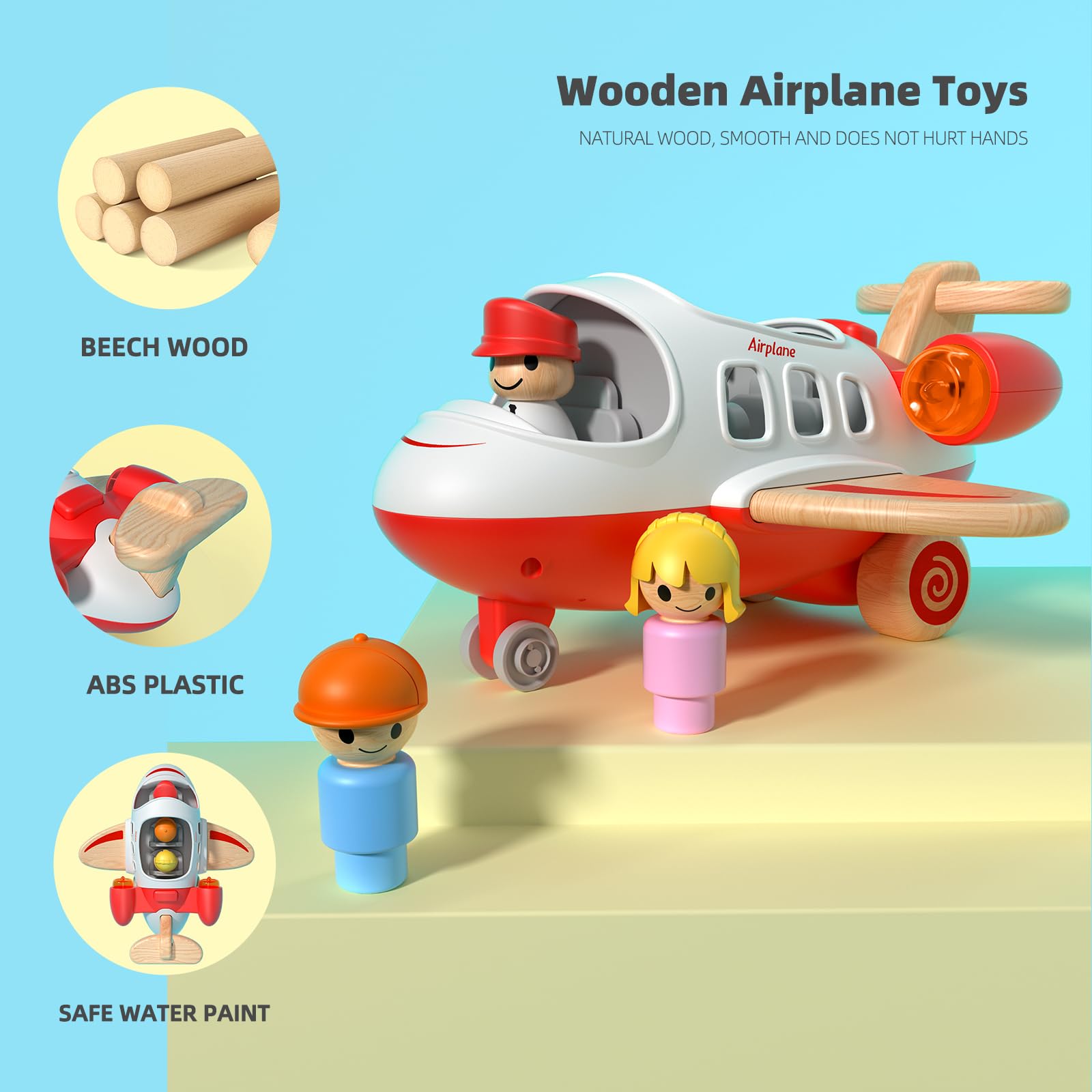 Wanborns seaplane toy side view showing sturdy wood for durable play