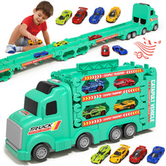 Wanborns transport car carrier truck in transport mode for easy storage.