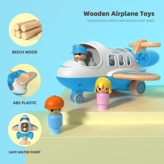 Wanborns wooden airliner toy highlights durable material for lasting play.