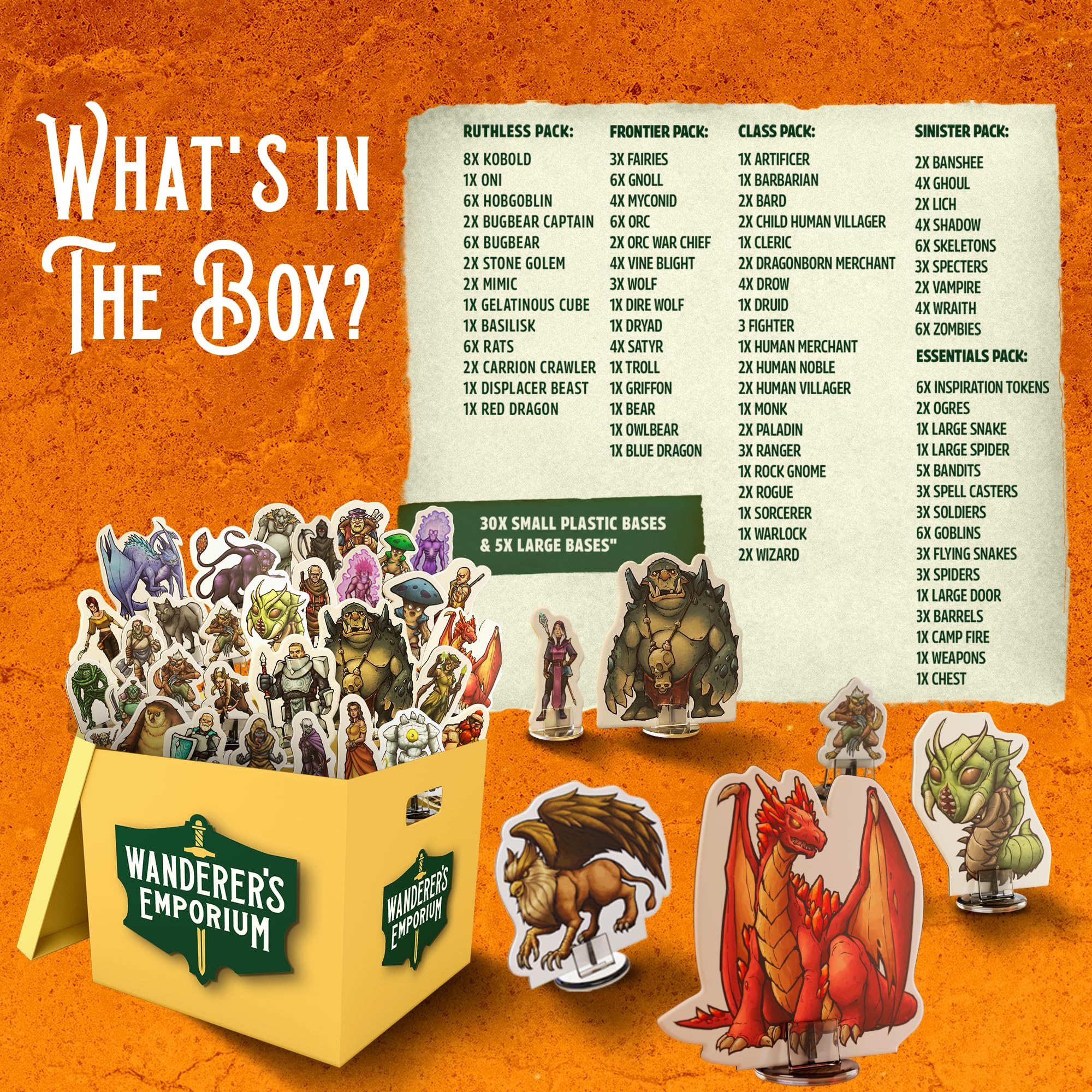 28–32mm scale Wanderers Emporium minis fit standard 1-inch grids.
