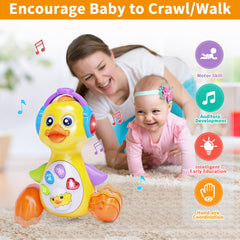 Wanonoo Dancing Duck Toy Lights illuminate play, attracting baby's attention with bright visuals.