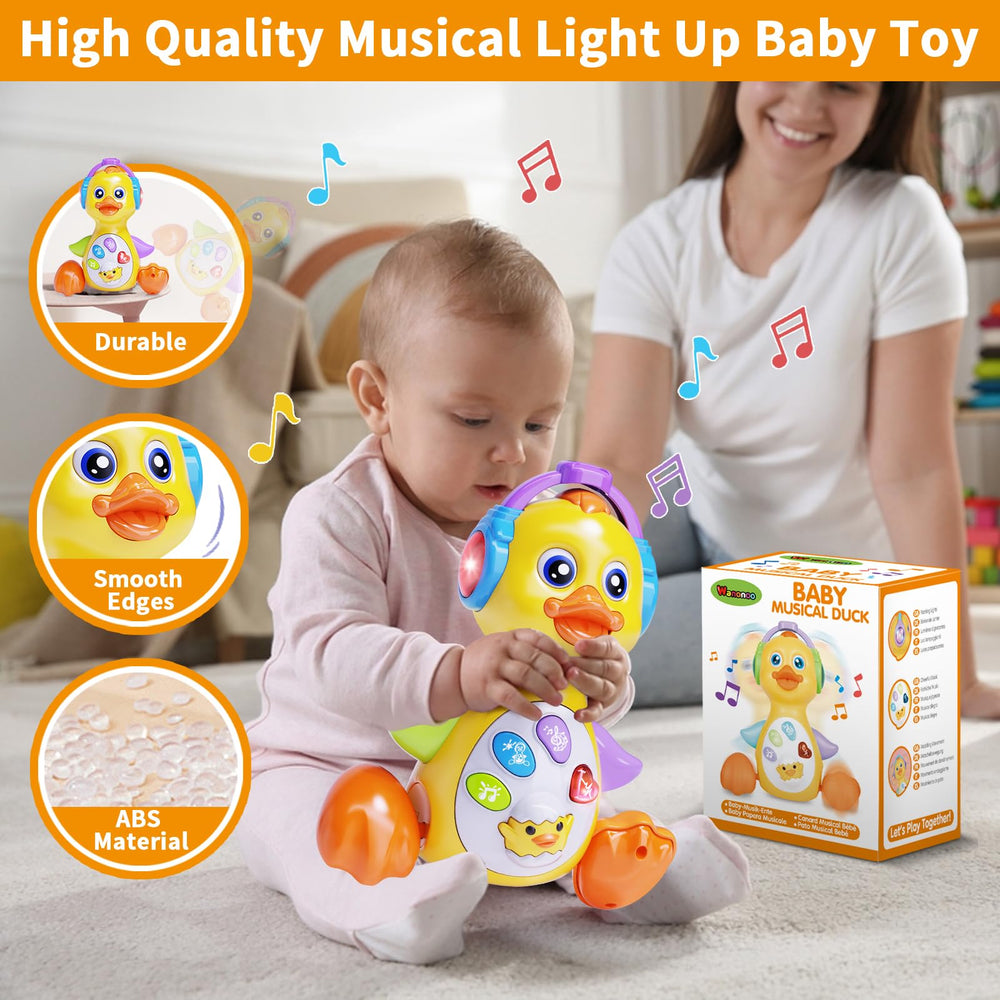 Wanonoo Dancing Duck Toy Sounds promote listening skills with lullabies and animal noises.