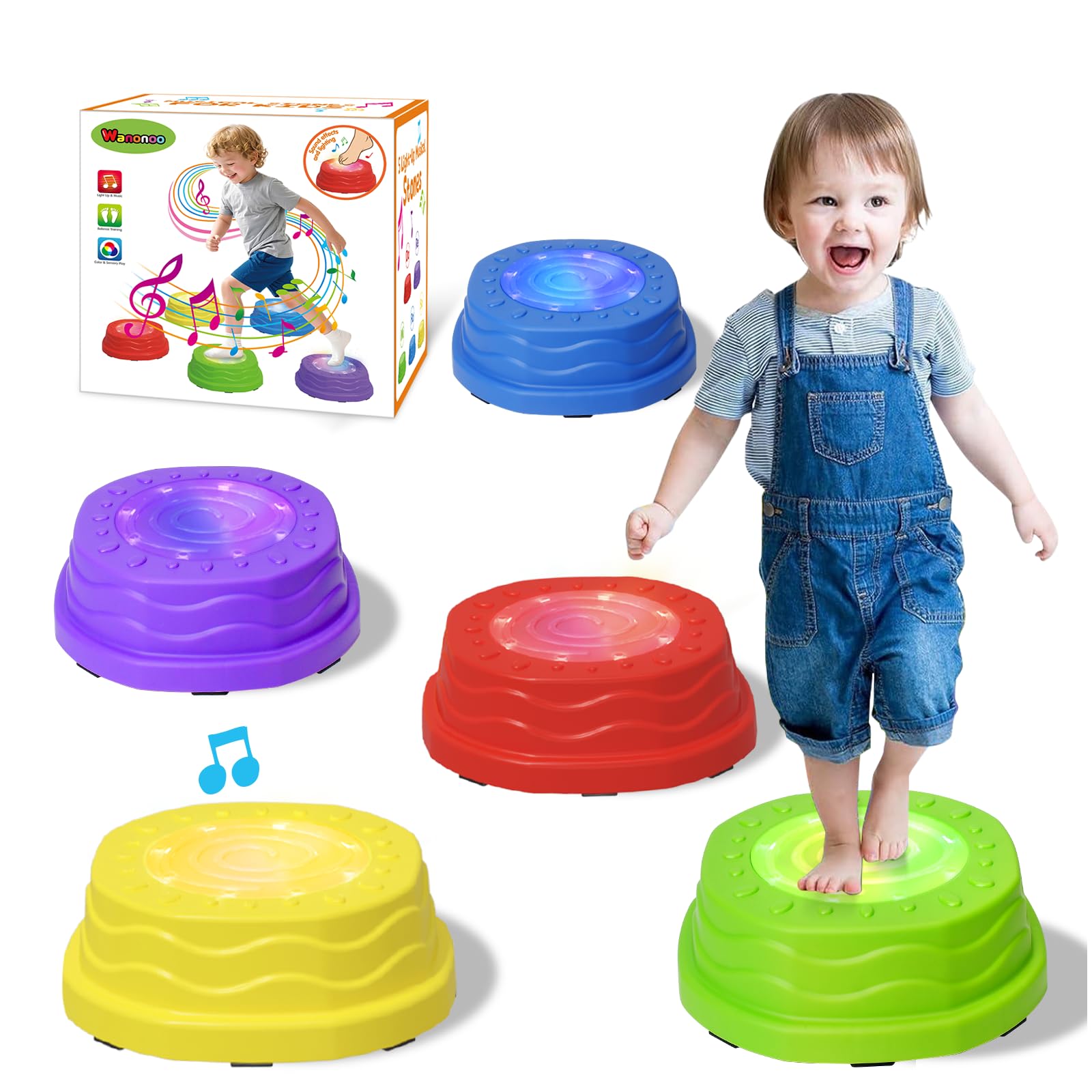 Wanonoo music light-up stepping stones kit with glowing lights and sounds.