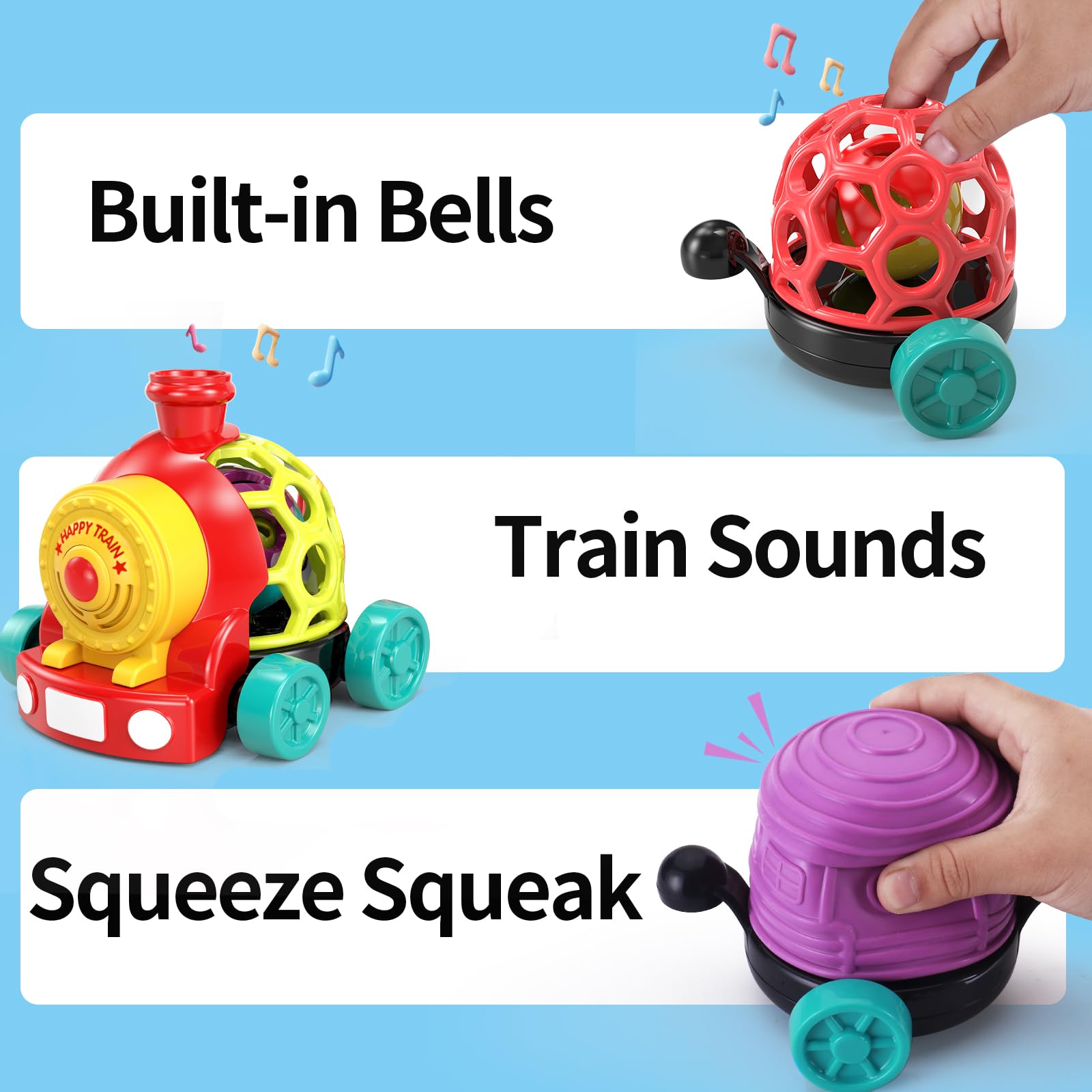 Wanonoo musical train toy sparks listening skills with cheerful train sounds.