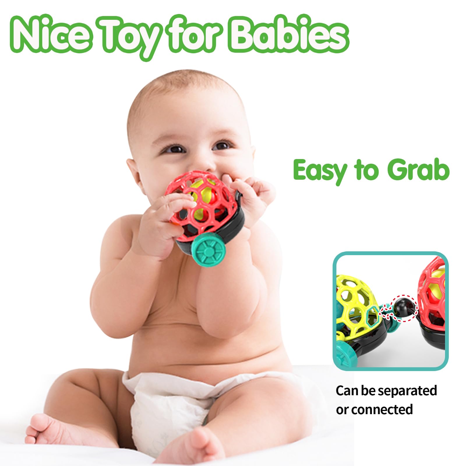 Wanonoo sensory ball rattles boost grasping and hand-eye coordination during play.
