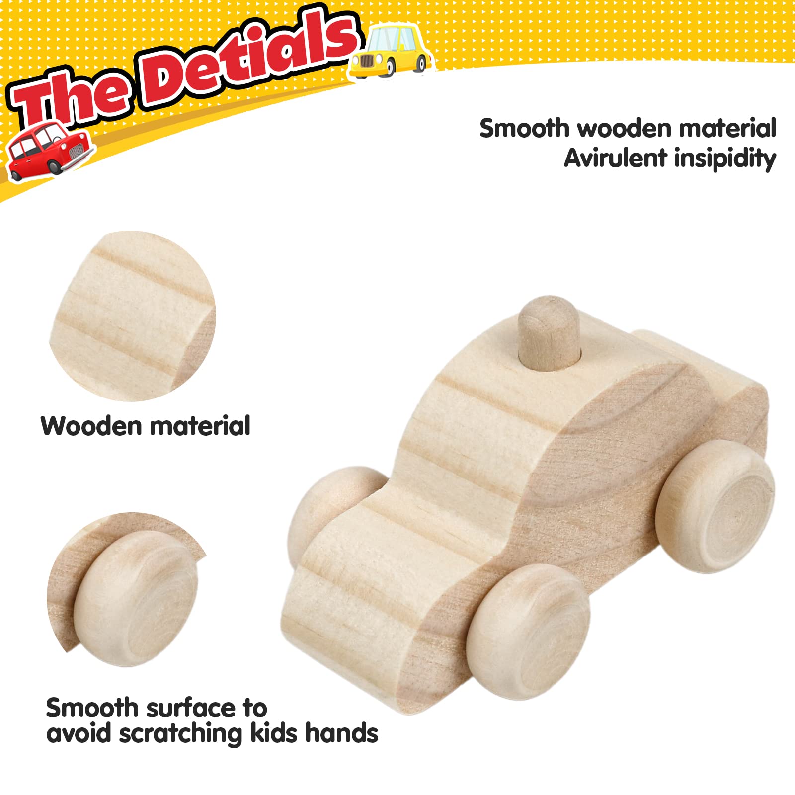 WANTKA wooden cars with smooth edges for safe, child-friendly painting activity.