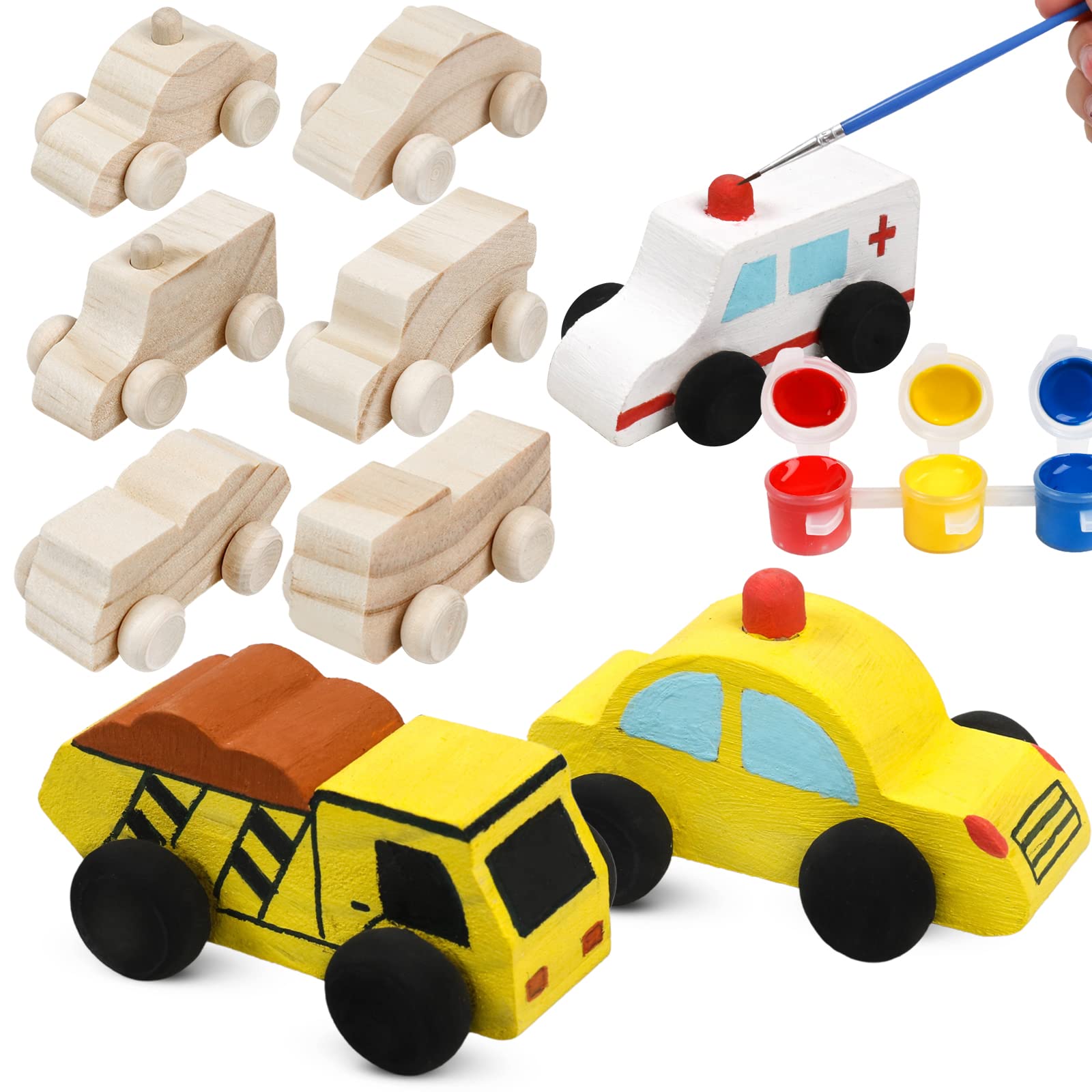 WANTKA unfinished wooden cars in six styles for imaginative play.