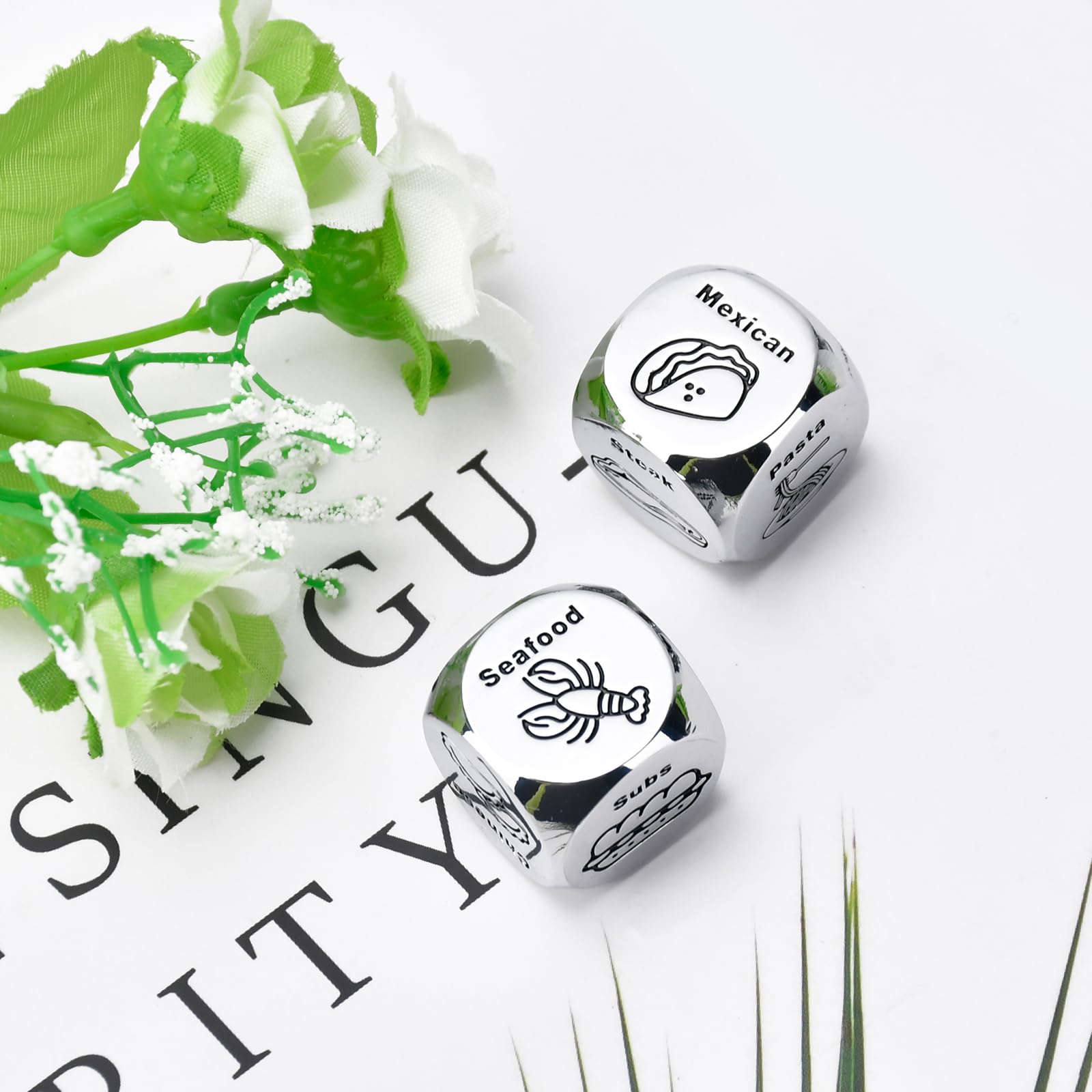 Wareon dice engraved with six choices for quick decisions.