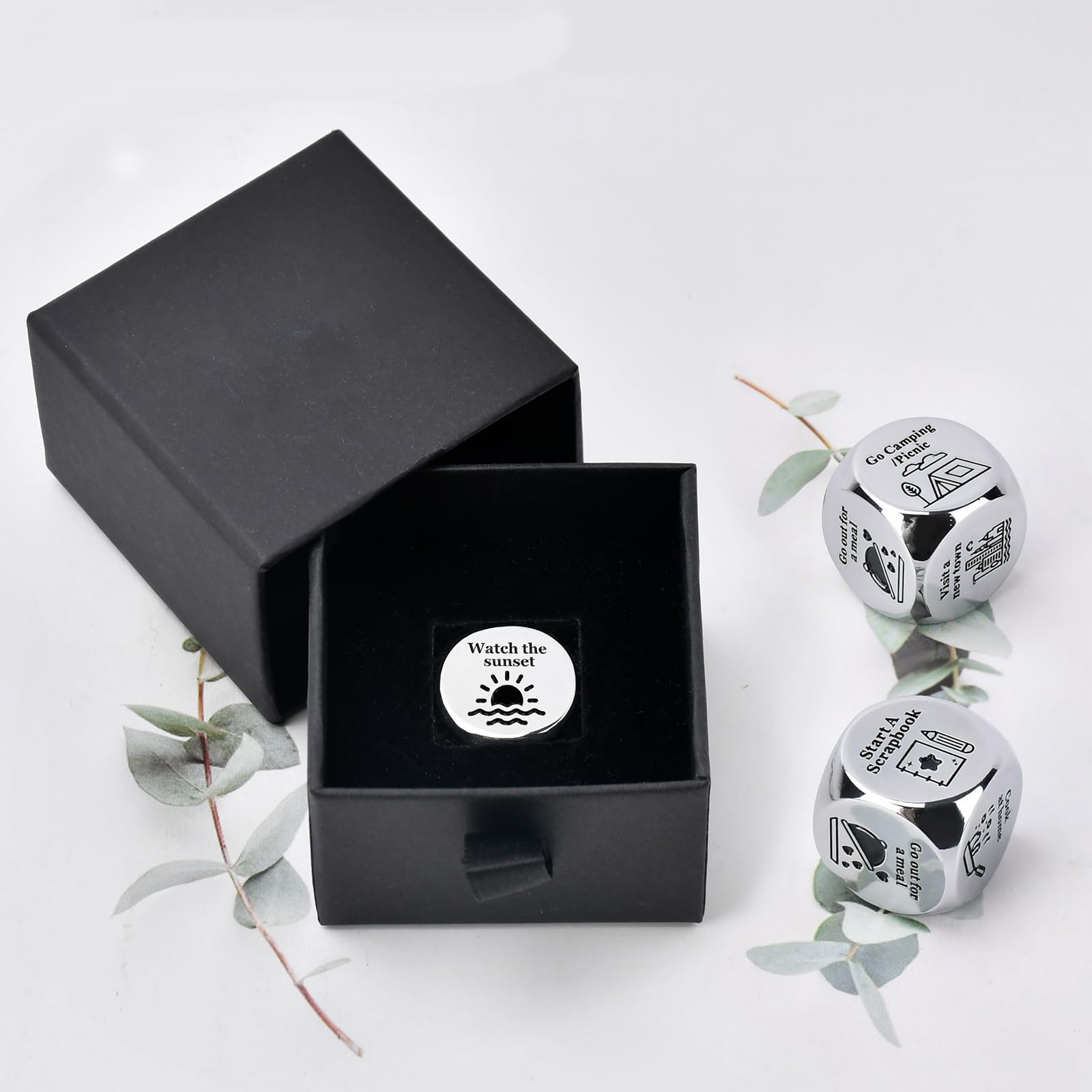 Wareon six-activities dice displaying Cook at Home, Go Camping, and more.