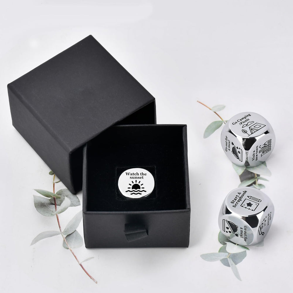 Wareon six-activities dice displaying Cook at Home, Go Camping, and more.