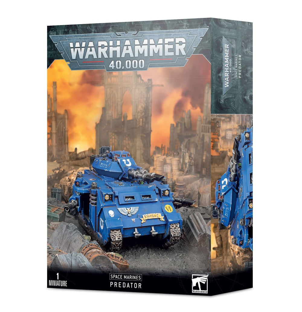 Warhammer 40,000 Space Marines Predator with twin lascannon and two side lascannons, ideal for versatile loadouts.