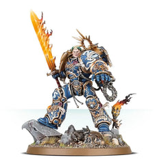 Warhammer Ultramarines Roboute Guilliman assembly parts, perfect for hobbyists assembling a centerpiece.