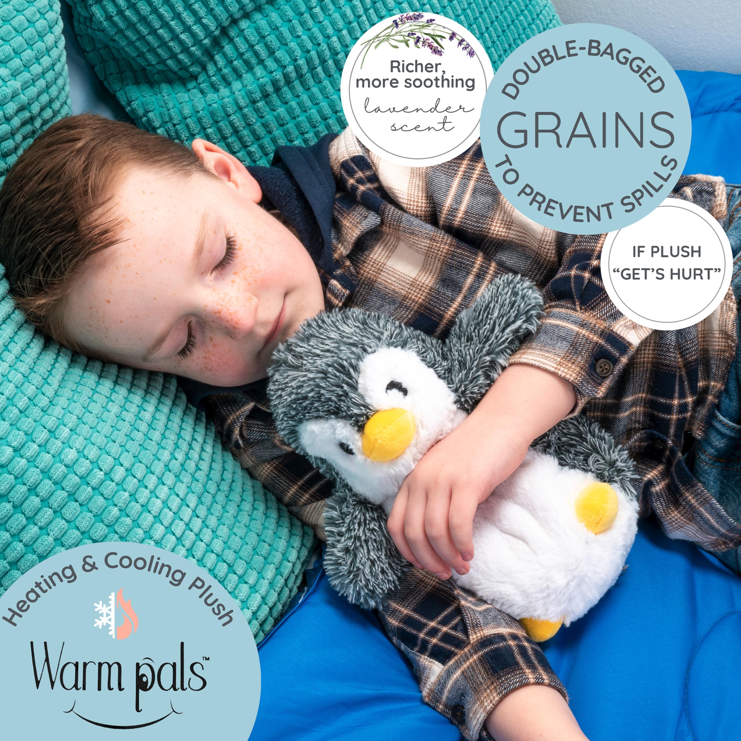 Warm Pals Peppy Penguin weighted plush offers a comforting hug for kids and adults.