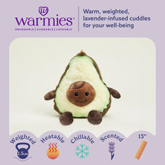 Warmies Avocado plush weighted for calming snuggles and restful evenings.