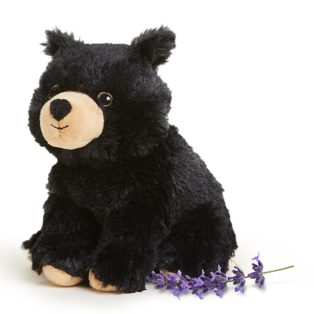 Warmies Black Bear Junior front view shows cuddly warmth for cozy evenings