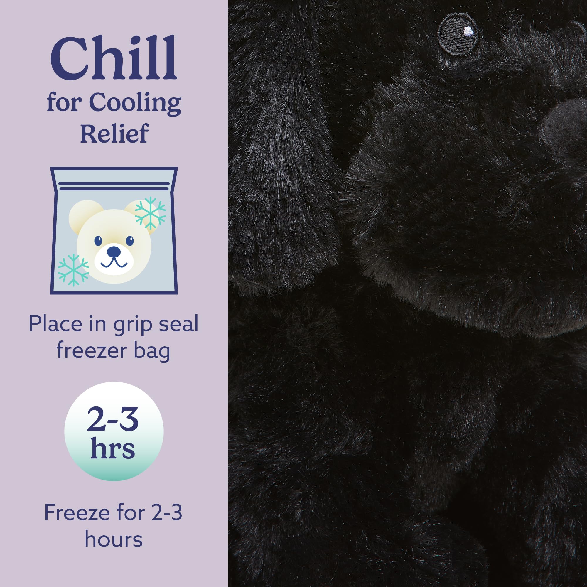 Warmies Black Labrador lavender scent adds a gentle aroma at bedtime.