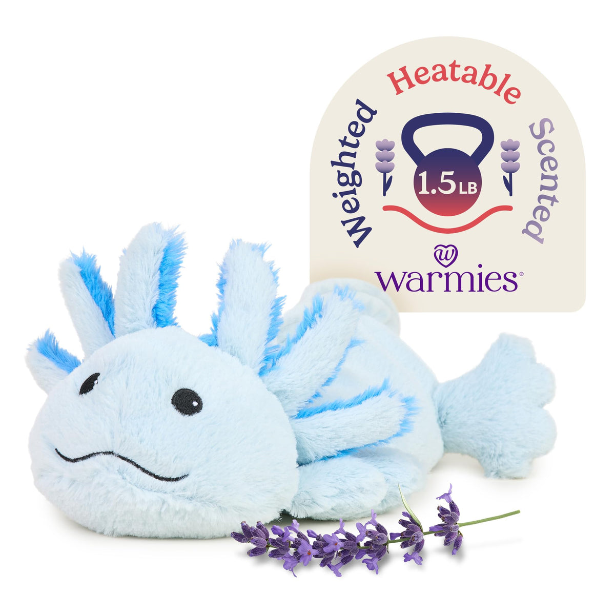 Warmies Blue Axolotl plush heated for soothing warmth and cozy snuggles.