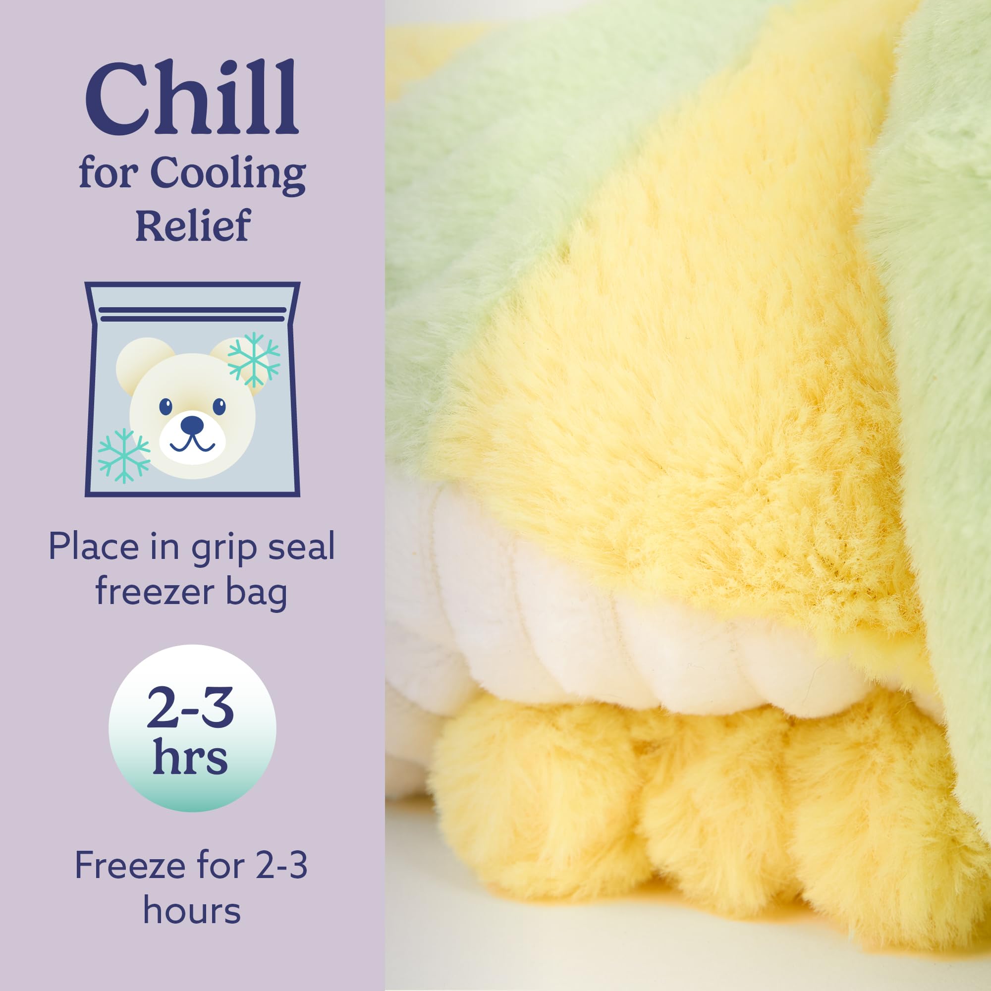 Warmies Caterpillar plush features weighted grain filling for grounding hug.