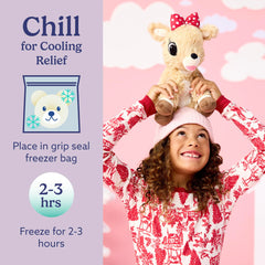 Warmies Clarice chilled in freezer for a refreshing cool touch.