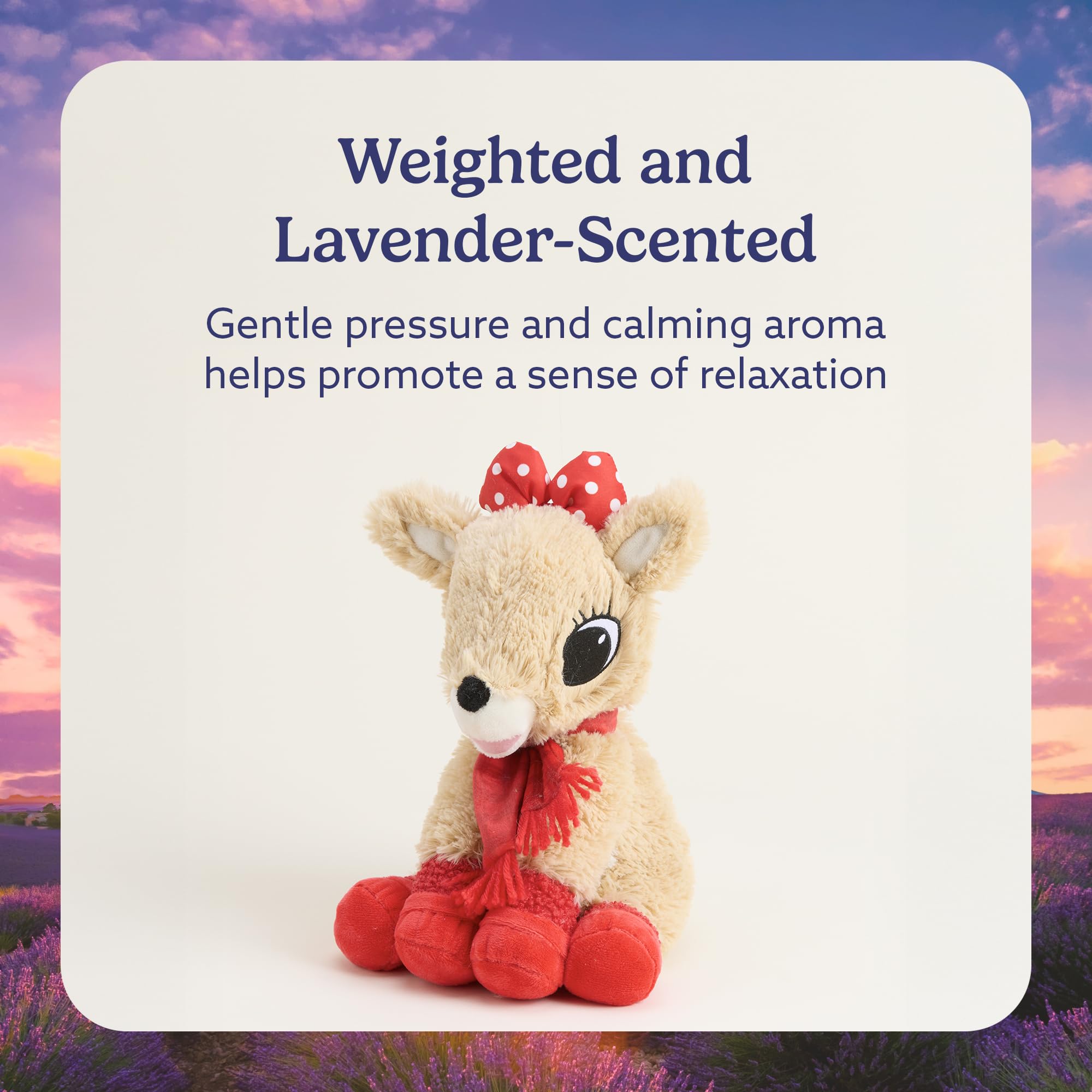 Warmies Clarice weighted plush provides a secure, comforting hug.