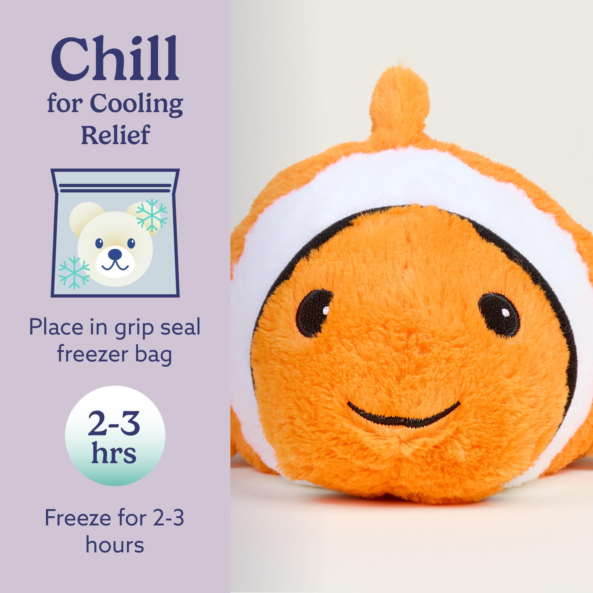 Warmies Clown Fish calm bedtime scene with soft glow.