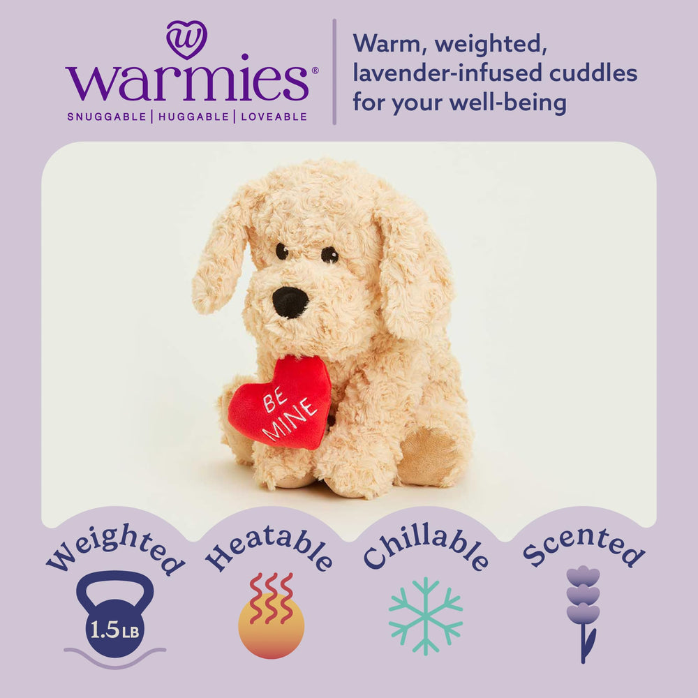 Warmies Dog Golden Be Mine snuggle plush—perfect for bedtime snuggles and soothing warmth.