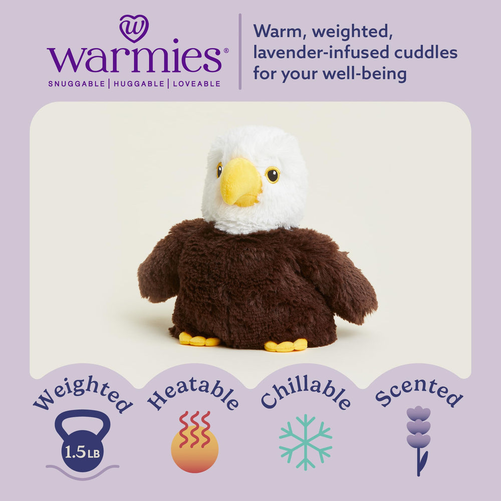 Warmies Eagle heated plush for hours of calm and cozy hugs.