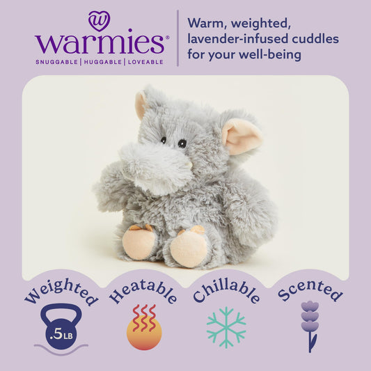 Warmies Elephant microwave heating demonstrates easy warming.