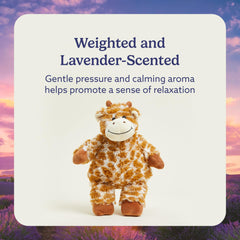 Warmies giraffe cooling plush cooled in freezer for refreshing relief.