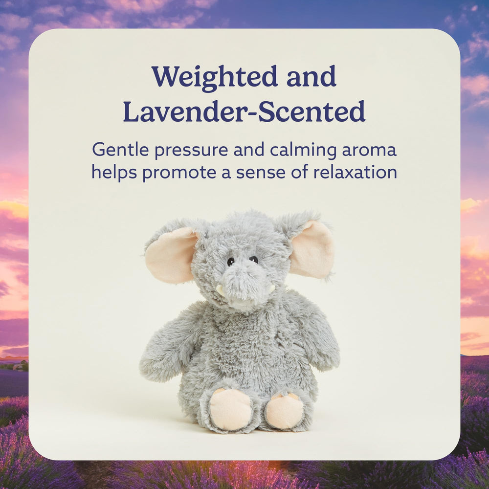 Warmies Gray Elephant weighted plush with grain filling delivers a cozy, gentle touch.