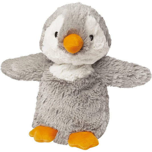 Warmies gray penguin microwavable plush provides soothing warmth.