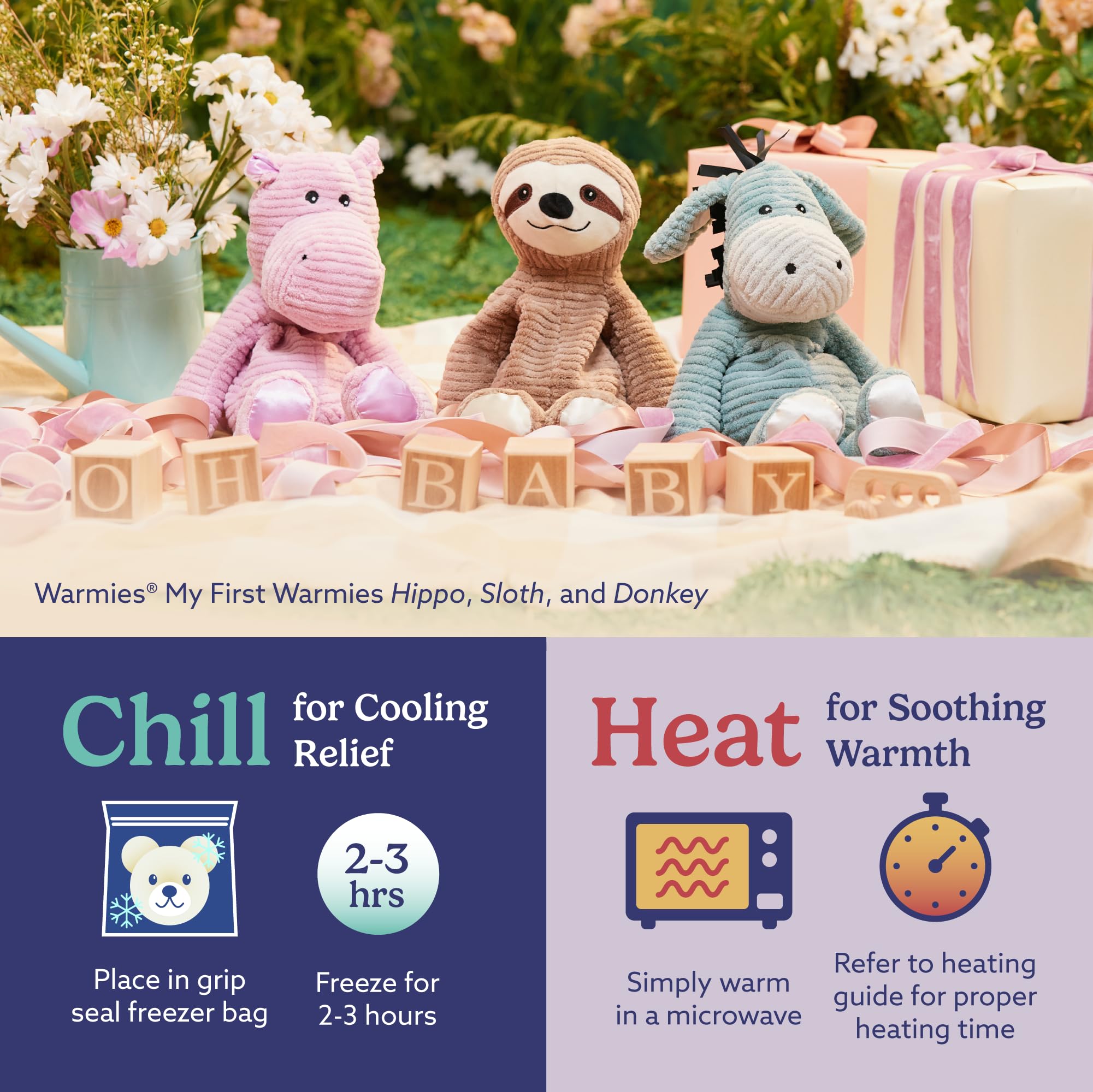 Warmies Hippo bedtime snuggle highlights soothing warmth