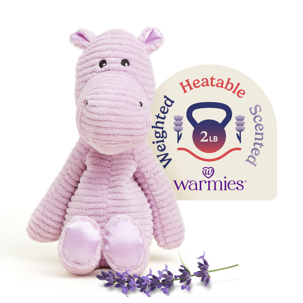 Warmies Hippo microwavable plush face warms bedtime routines