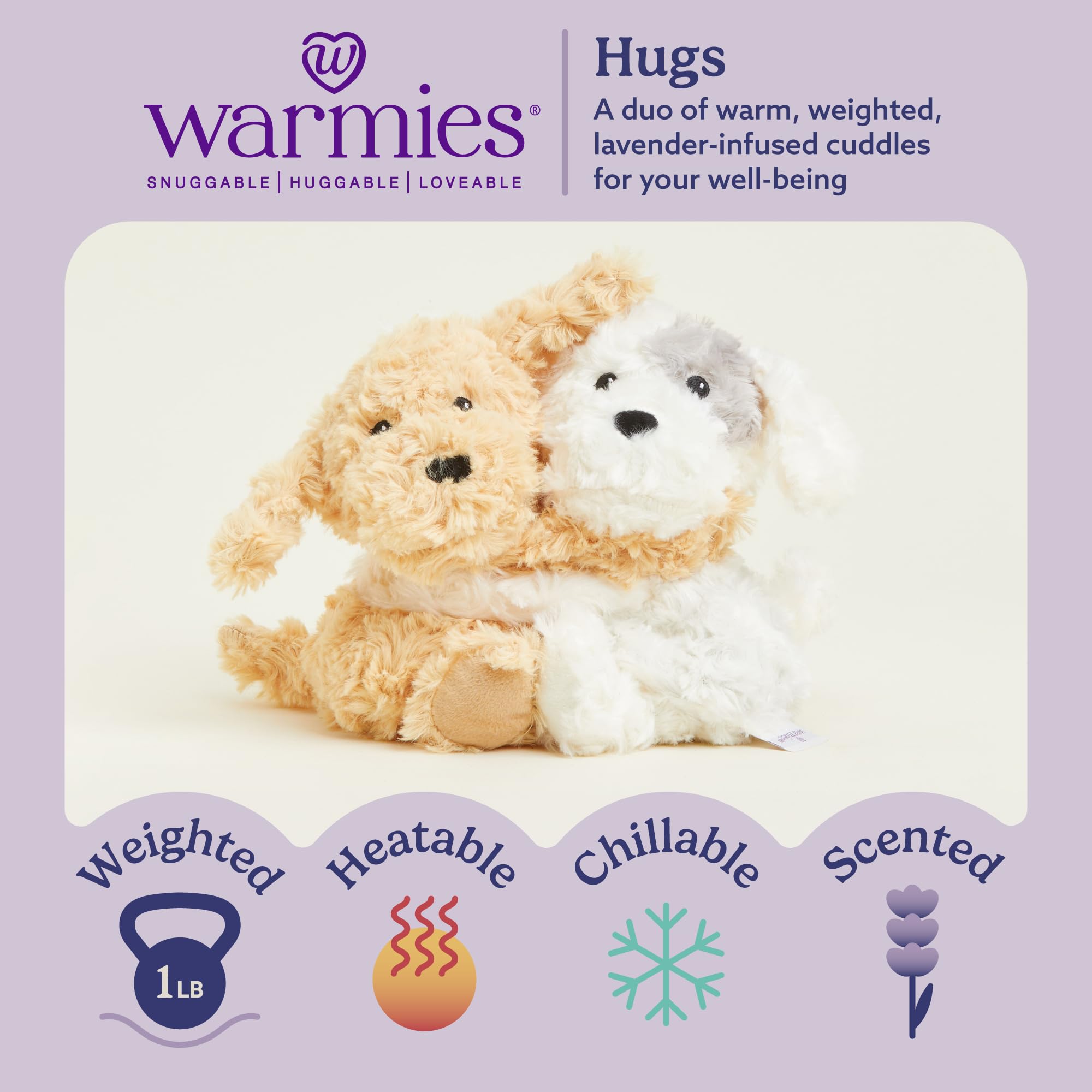 Warmies Hugs Duo Puppy weighted plush offering cozy, secure hugs
