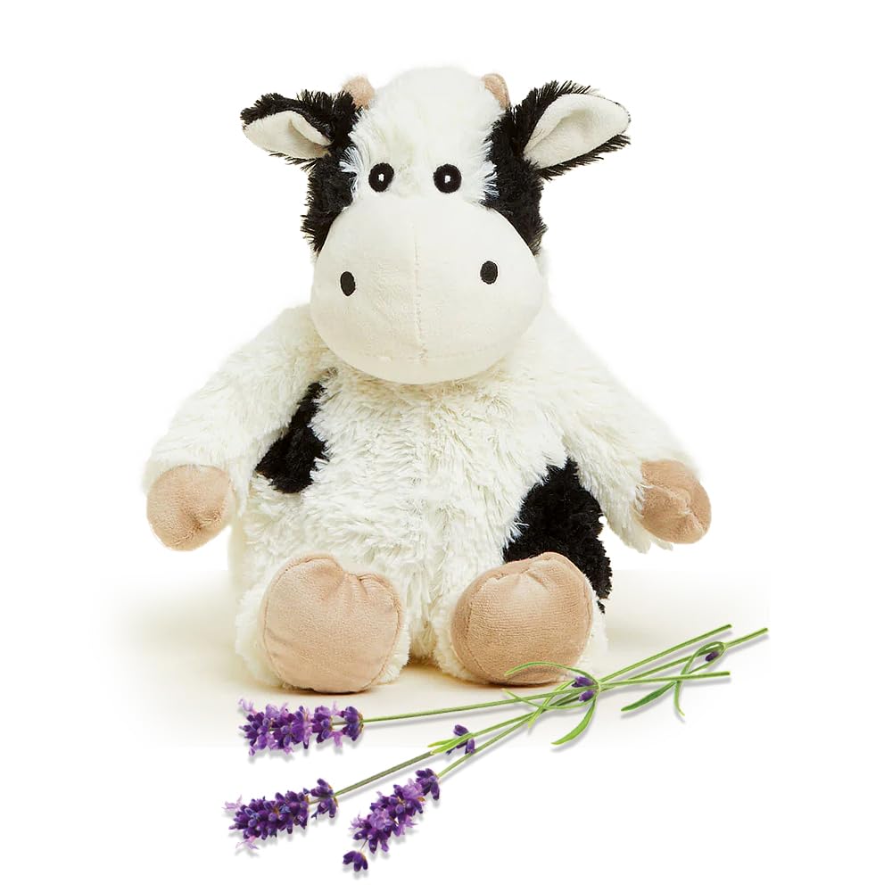 Warmies Junior Cow Plush closeup highlighting soft fabric for comforting hugs