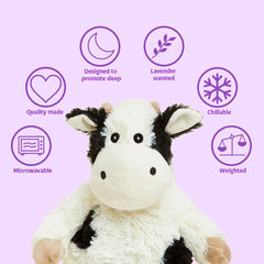 Warmies Junior Cow Plush in microwave warming for instant cozy warmth