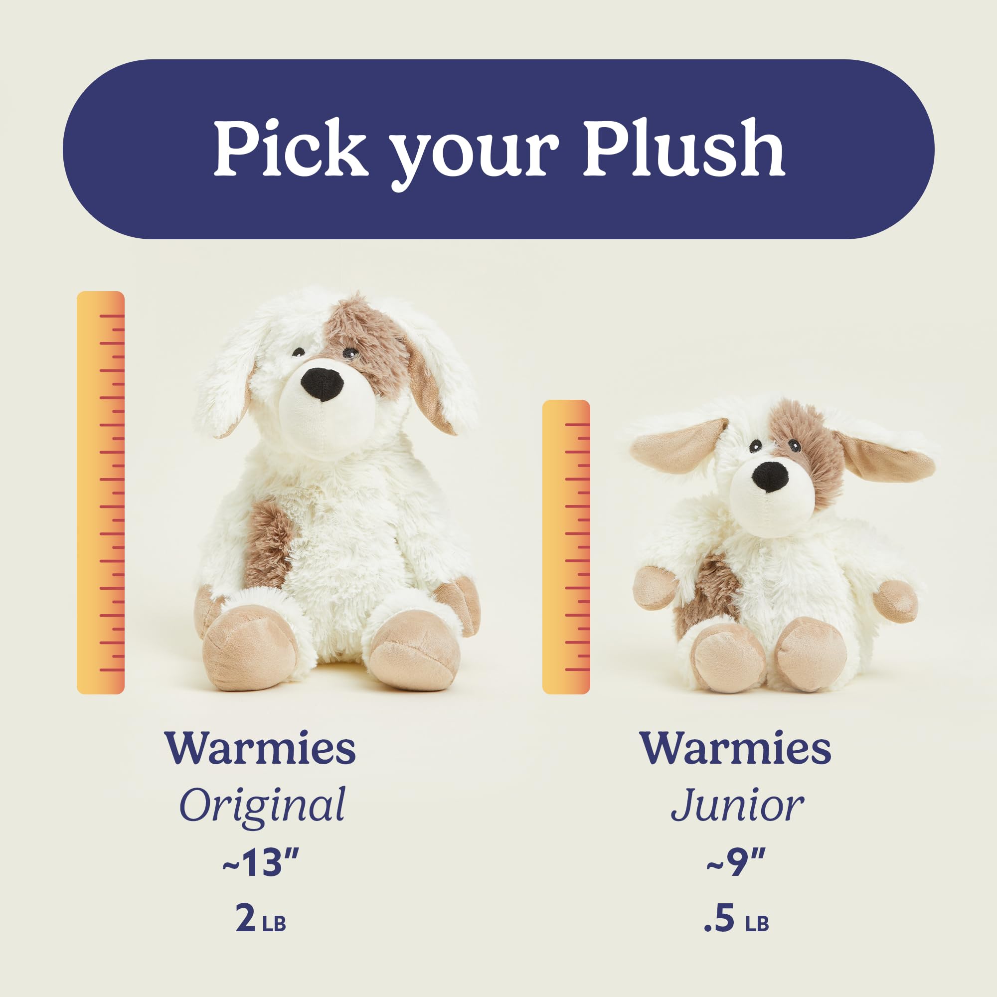 Warmies Junior Puppy 9-inch plush for versatile, cozy use.