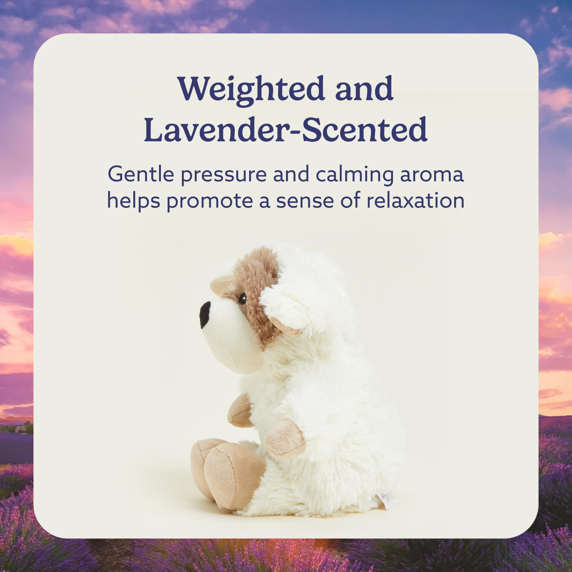 Warmies Junior Puppy lavender-scented plush for soothing aroma during naps.