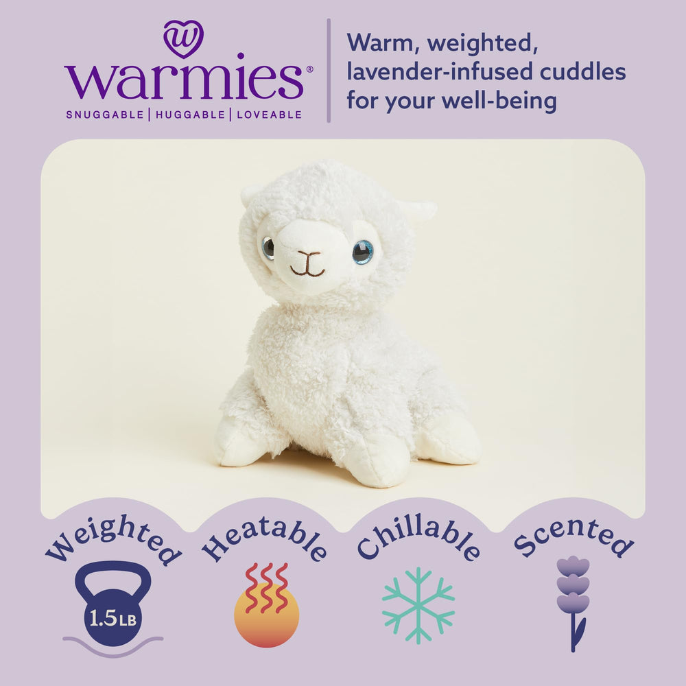 Warmies Llama weighted plush delivers a comforting, snug hug.
