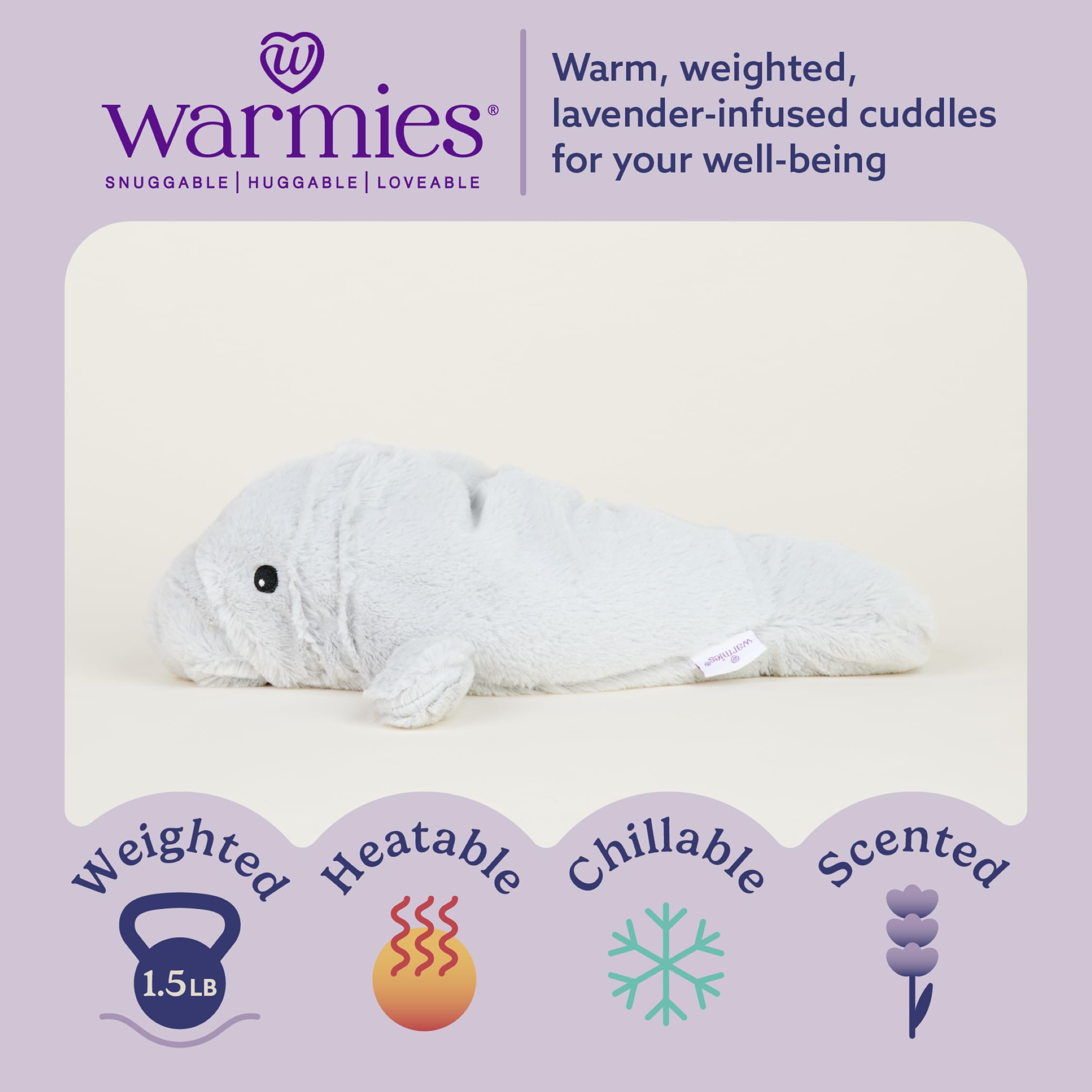 Warmies Manatee heat-up session provides soothing warmth