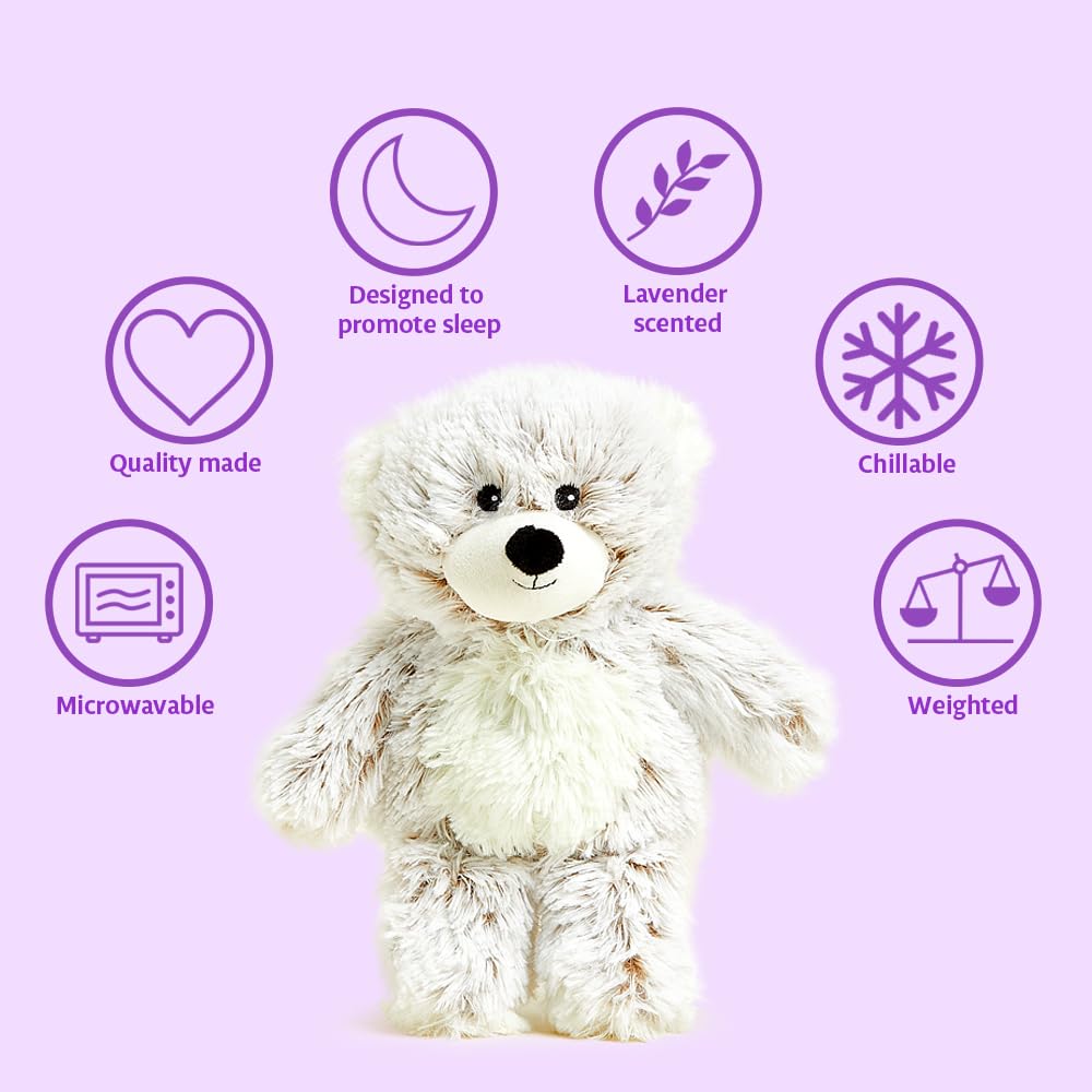 Warmies Marshmallow Bear side view, weighted plush ideal for comforting hugs.