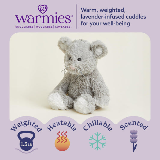 Warmies Mouse weighted plush offers comforting hugs.