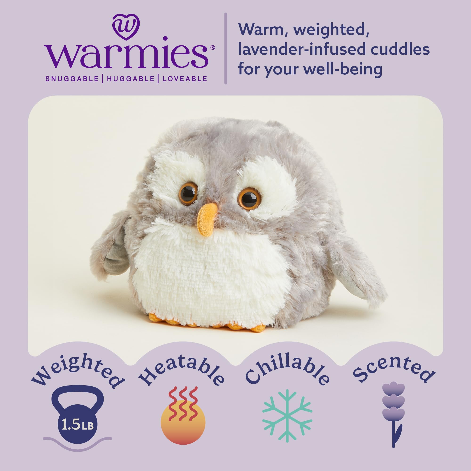 Warmies Owl weighted plush delivers comforting pressure for calm moments.