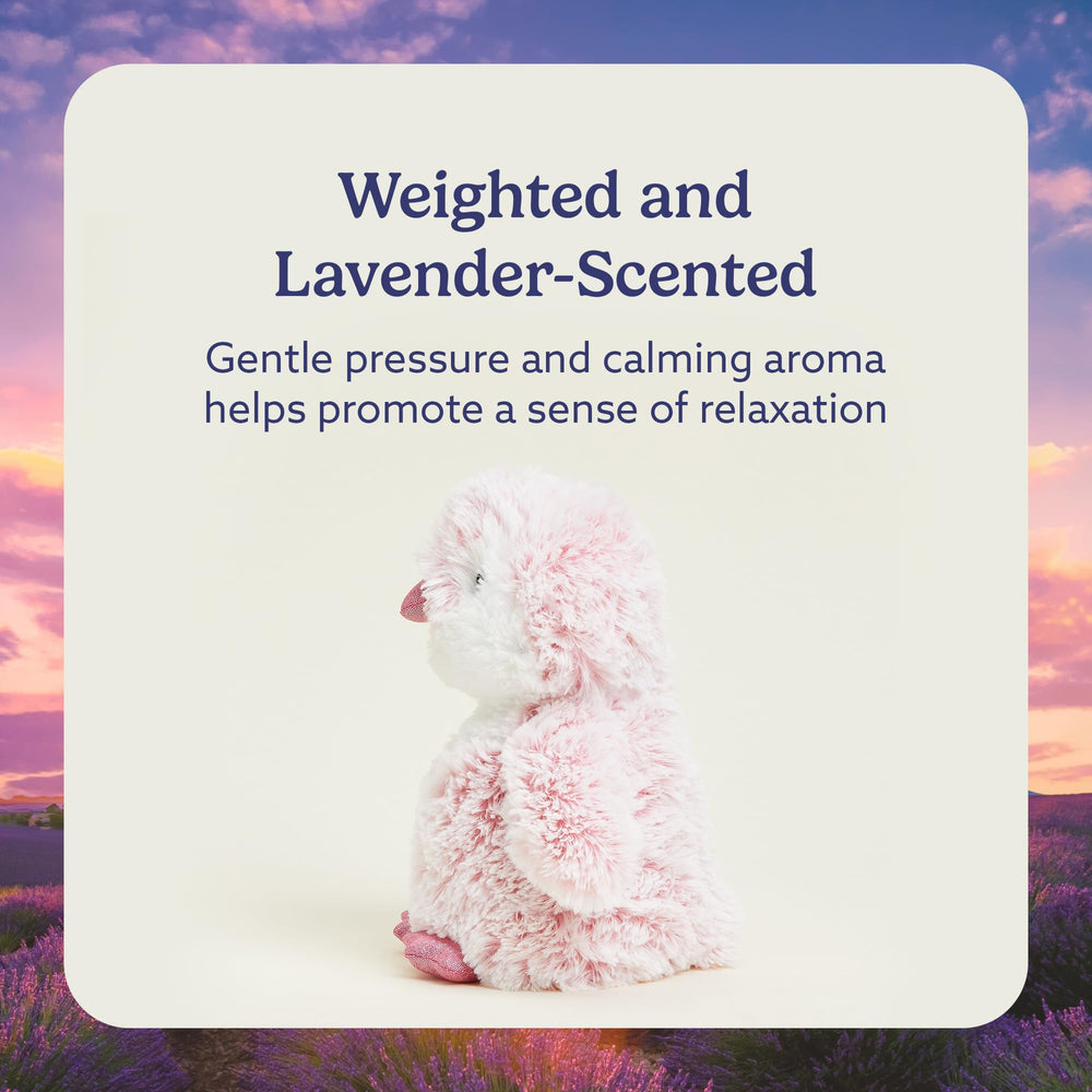 Warmies Pink Penguin heated in microwave for cozy warmth.