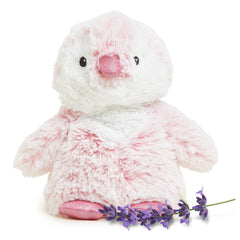 Warmies Pink Penguin ready for soothing warmth after a long day.