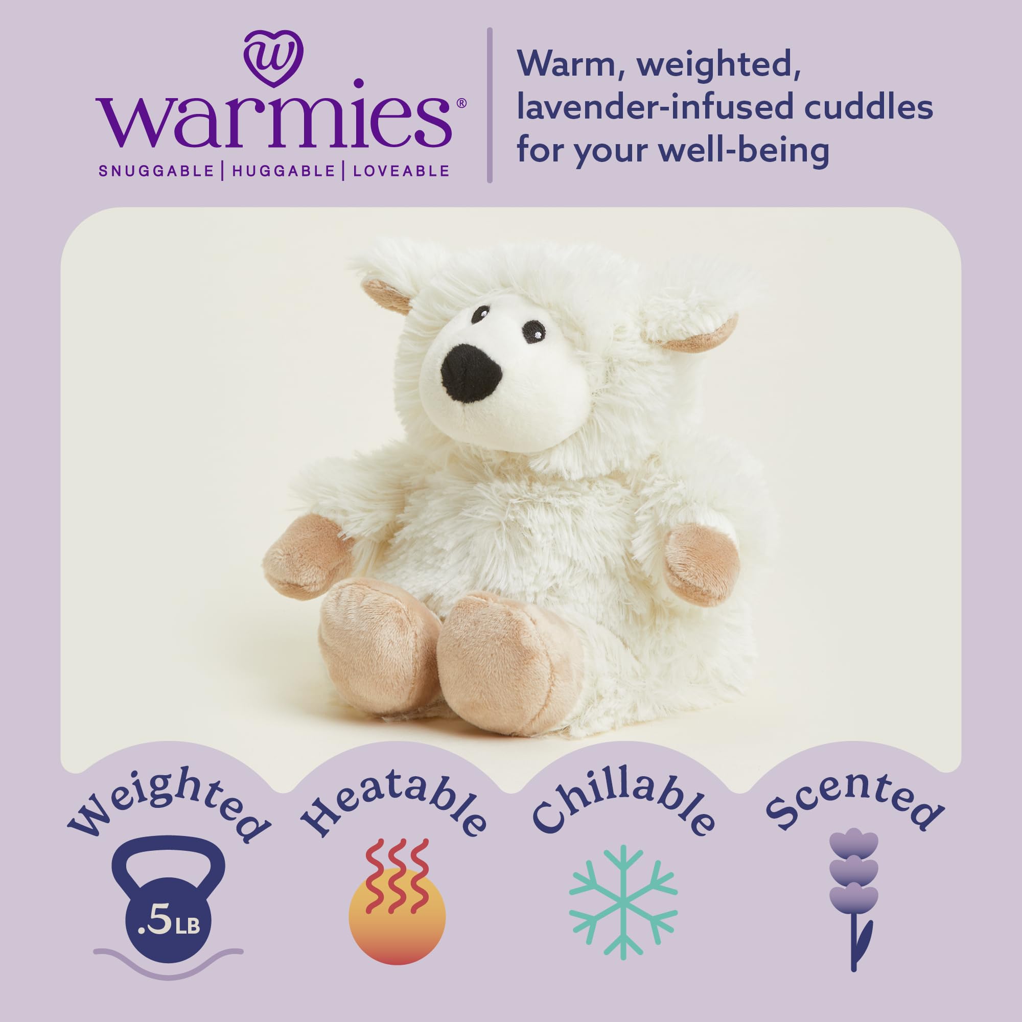 Warmies Sheep weighted plush for soothing comfort and hug-like feel.